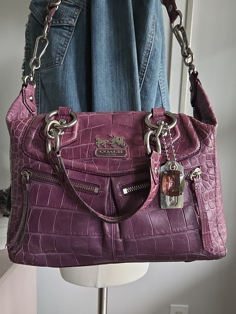 COACH 2010 Purple Madison Audrey Croc Embossed Leather Shoulder Bag